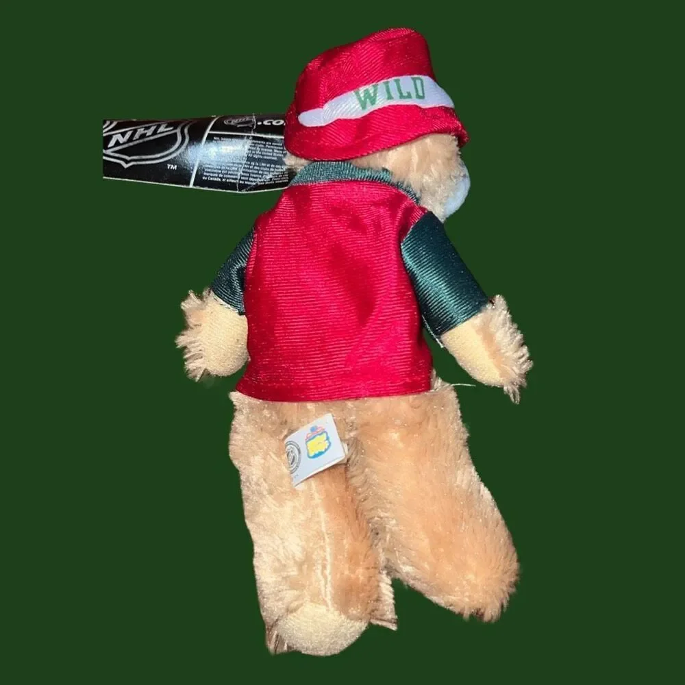 NWT NHL MN Wild Hockey Bear Jersey & Bucket Wild Hat Stuffed Bear 6” P18